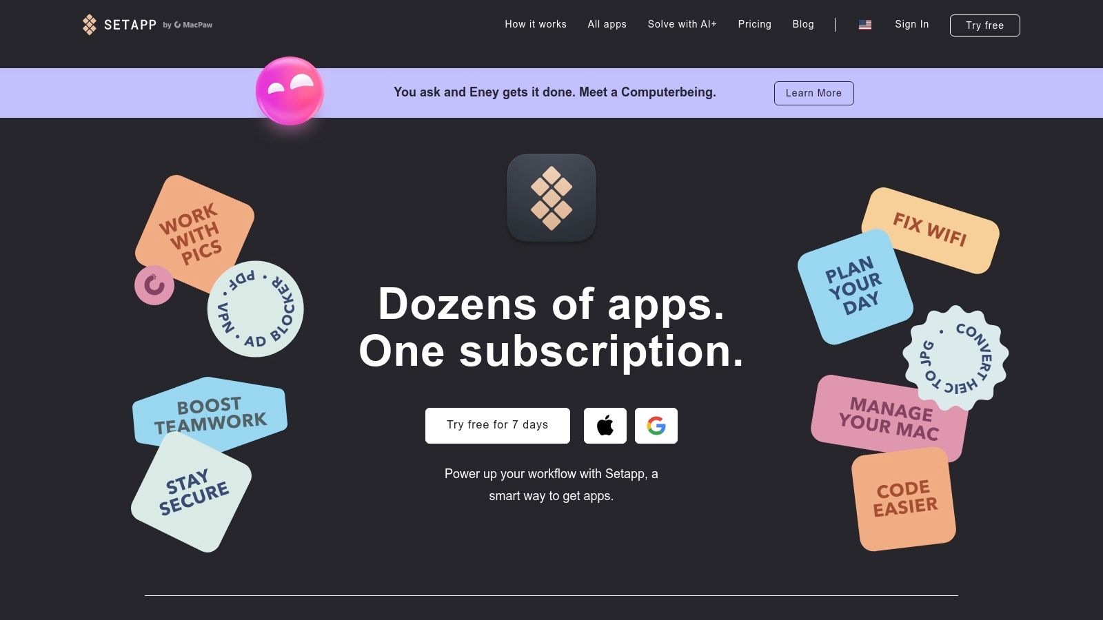 A user browsing the curated library of applications available through the Setapp subscription service.