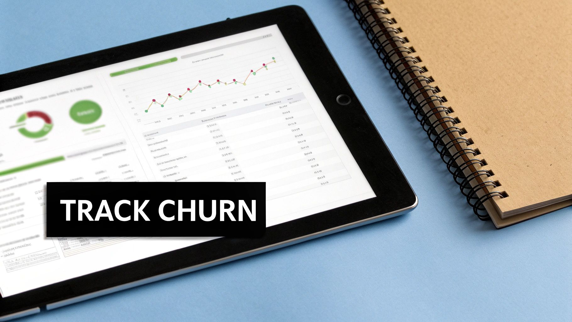 A person pointing at a screen with data visualizations, measuring churn reduction.