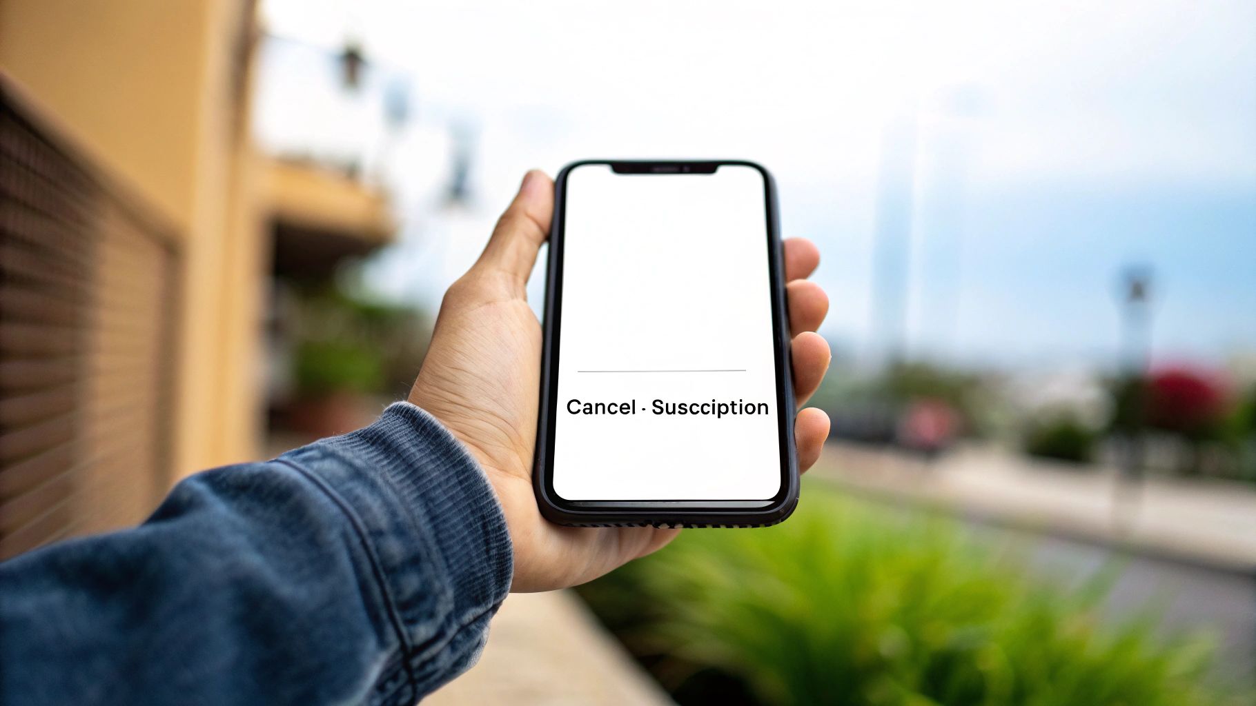 Person holding a smartphone and managing subscriptions.