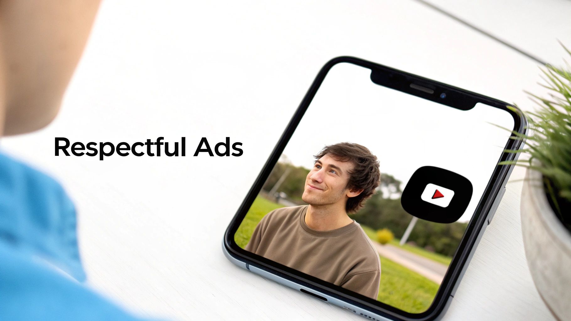 A smartphone screen showing a clean, non-intrusive ad banner at the bottom and an option for a one-time purchase.