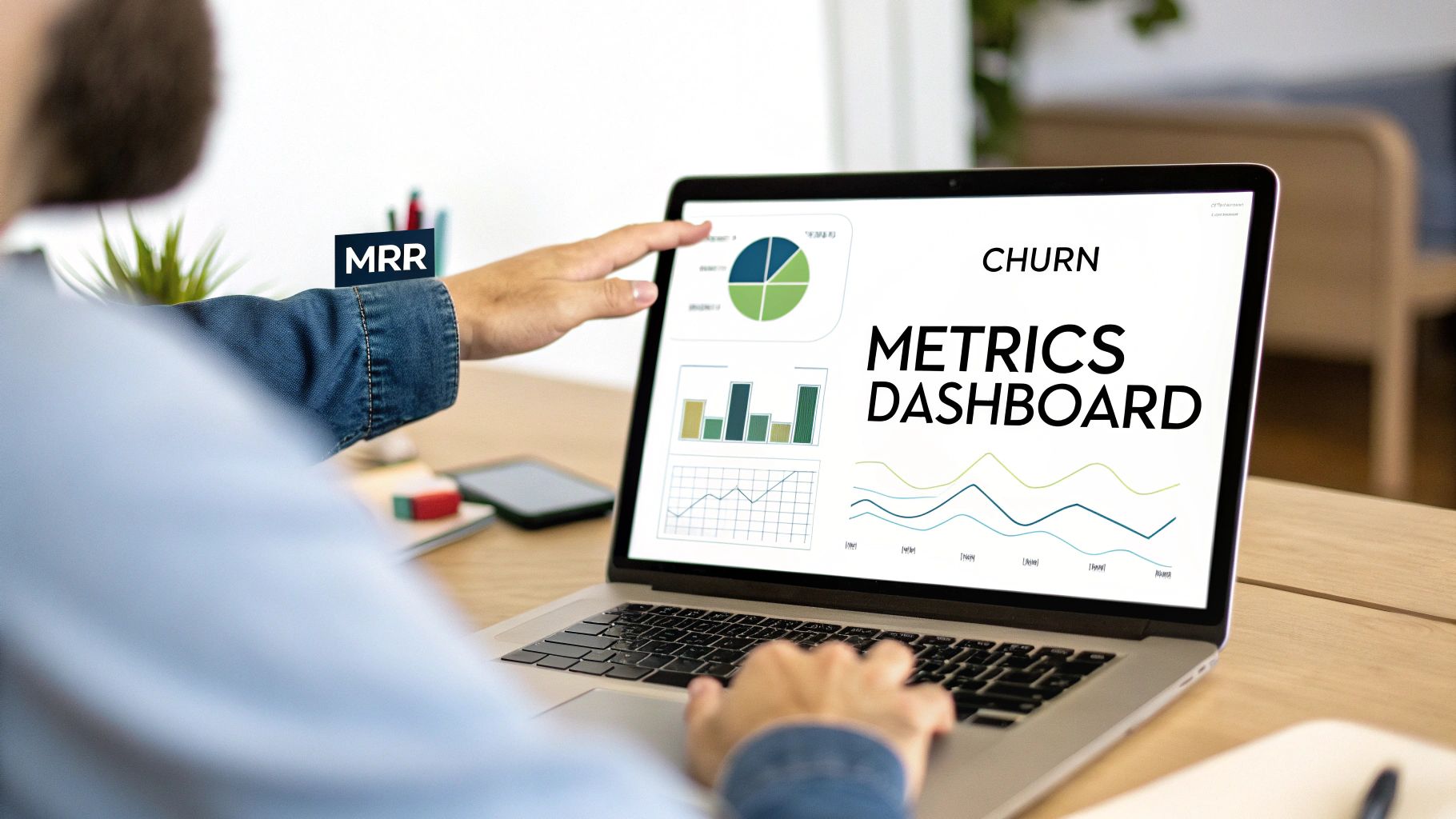 A person analyzing charts and graphs on a computer screen, representing subscription business metrics.